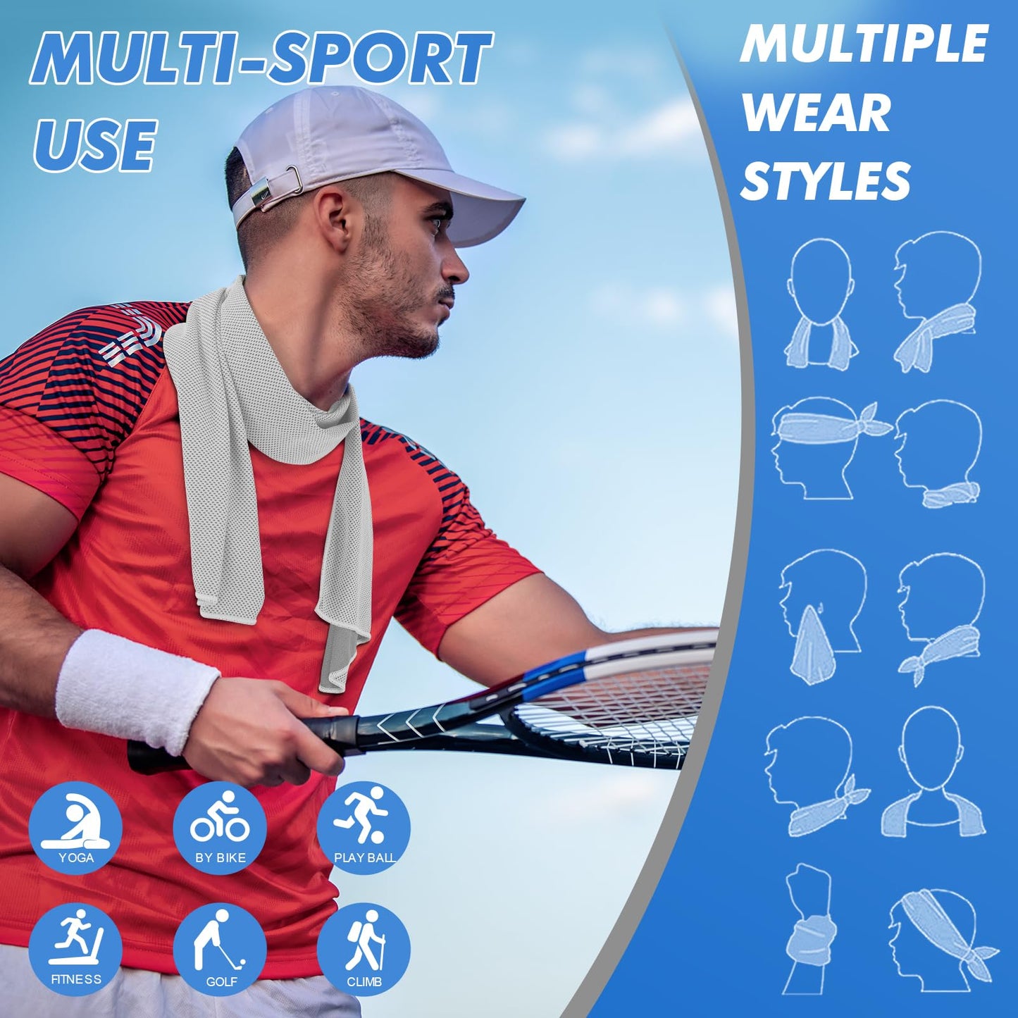 CSITE 4 Pack Cooling Towels (47"x12") for Neck and Face, Ice Towel for Hot Weather, Soft Breathable Chilly Gym Towels, Microfiber Towel for Work Out, Yoga, Running, Camping & More Activities