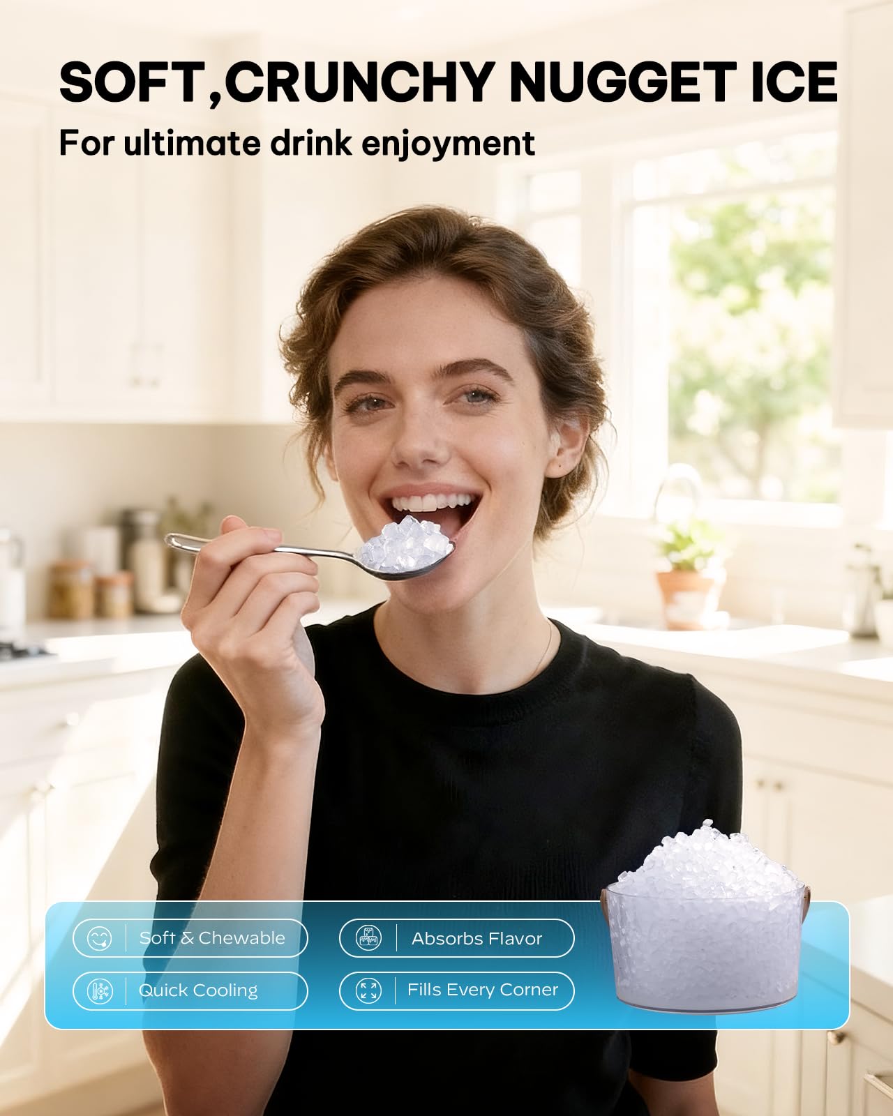 Nugget Ice Maker Countertop, Silonn Chewable Pellet Ice Machine with Self-Cleanin Function, 36lbs/24H Portable Ice Makers for Home Kitchen Officce, Black