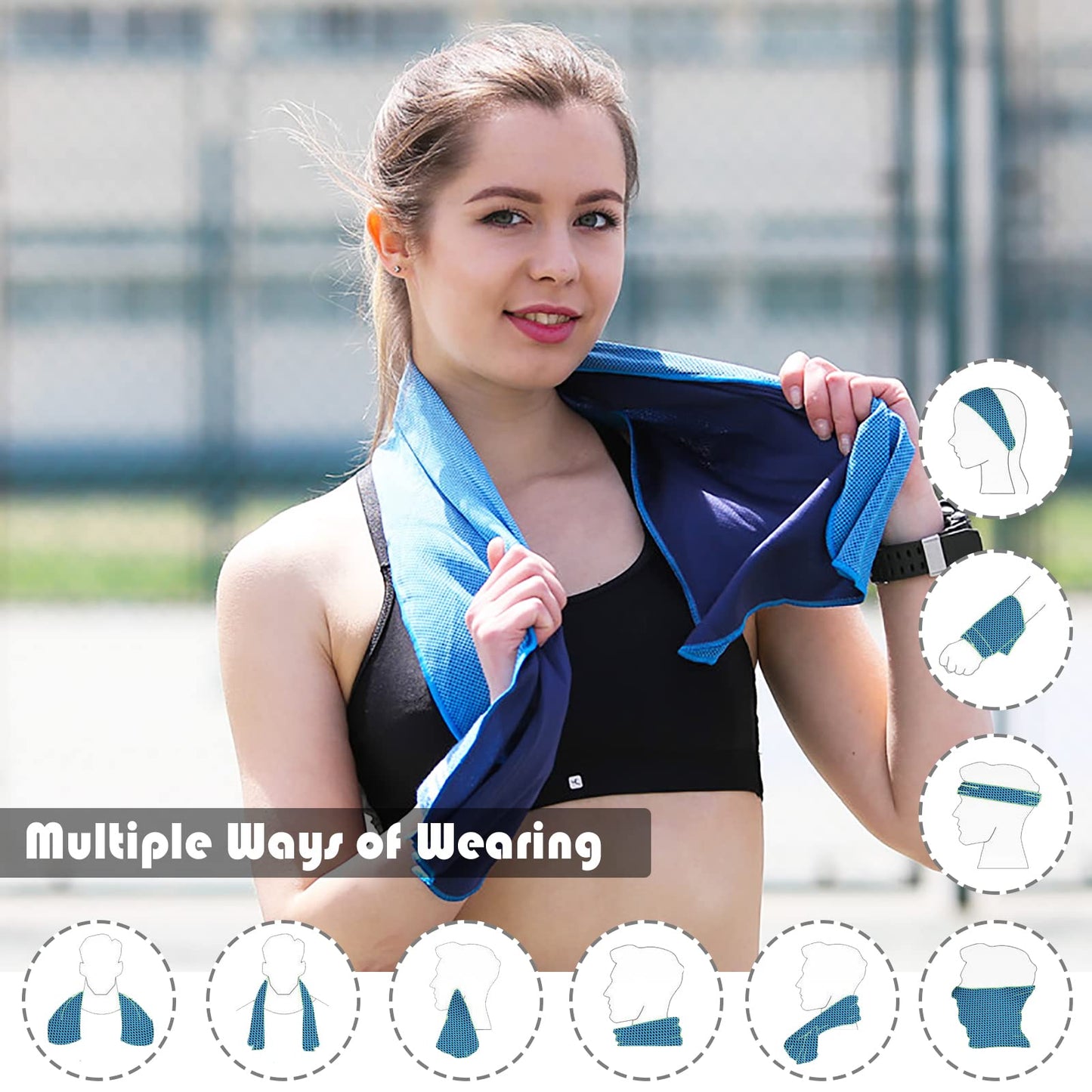 Pack of 20 Cooling Towel 40x12'' Ice Towel for Neck and Face Microfiber Chilly with Bag Breathable Yoga Gym Stay Cool Towels Sweat Rag for Workout Running Camping Pilates Beach, Dark Blue