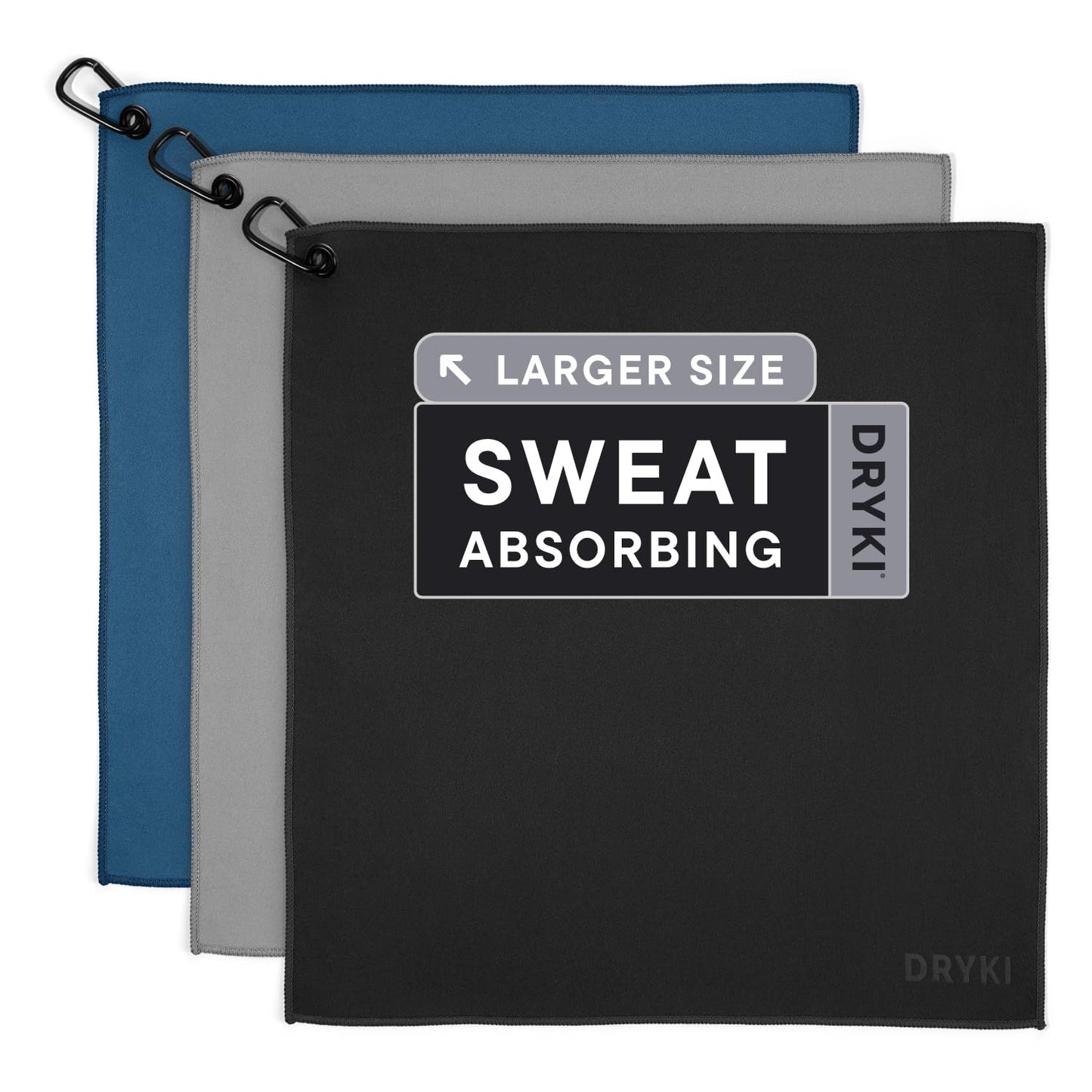 DRYKI Sweat Absorbing Handkerchiefs - The Original Pocket-Sized Sweat Towels - Quick-Dry Microfiber Sweat Rags for Face, Hands, & Body - Men & Women - Gym, Sports, and Work (Black: 5 Pack)