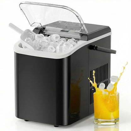 NEWBULIG Ice Makers Countertop with Handle, Portable Ice Machine, 9 Bullet Ice Cubes in 6 Mins, 26lbs in 24Hrs, Auto-Cleaning, with Basket and Scoop, for Home, Kitchen, RV, Camping,Black