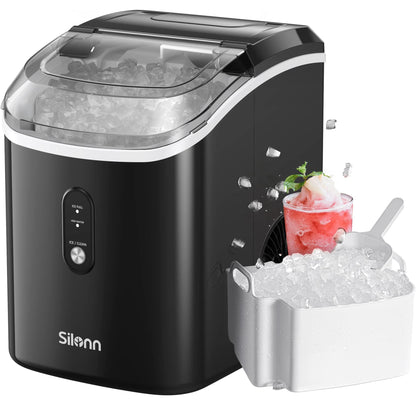 Nugget Ice Maker Countertop, Silonn Chewable Pellet Ice Machine with Self-Cleanin Function, 36lbs/24H Portable Ice Makers for Home Kitchen Officce, Black