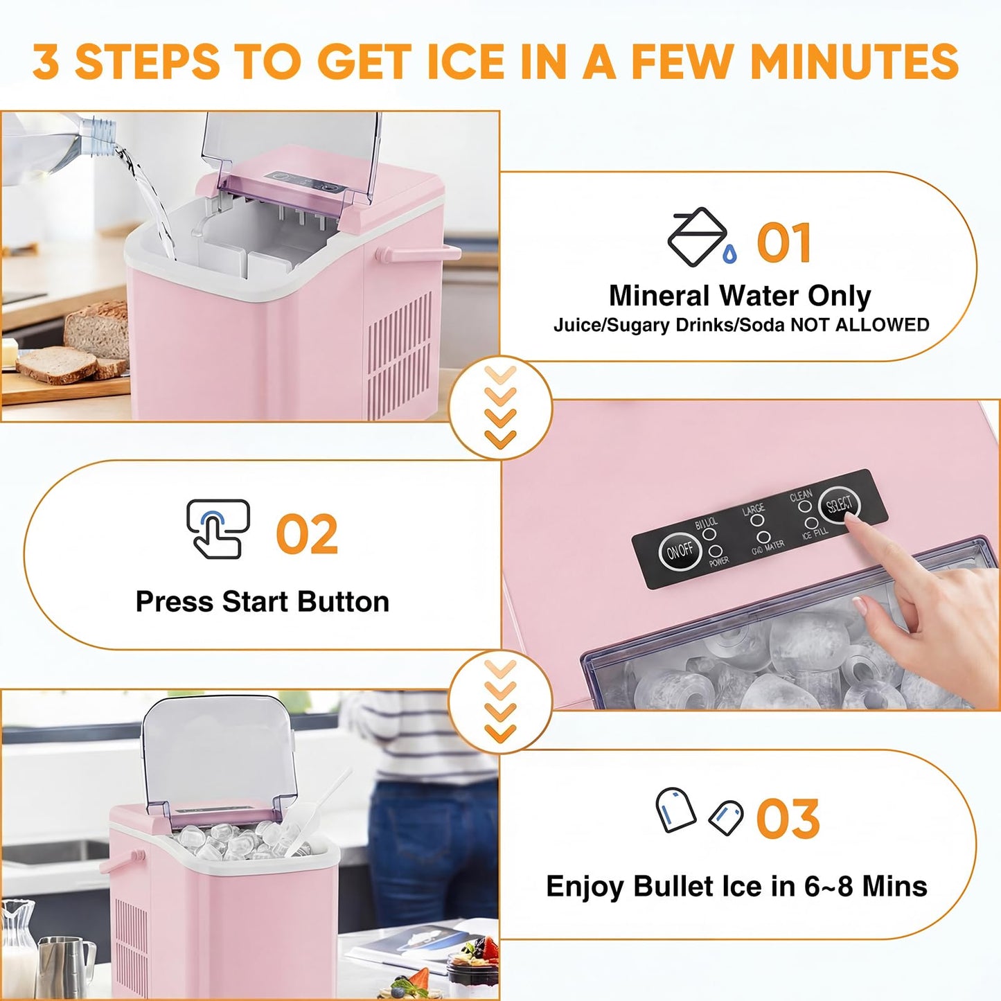 NEWBULIG Ice Makers Countertop with Handle, Portable Ice Machine, 9 Bullet Ice Cubes in 6 Mins, 26lbs in 24Hrs, Auto-Cleaning, with Basket and Scoop, for Home, Kitchen, RV, Camping,Black