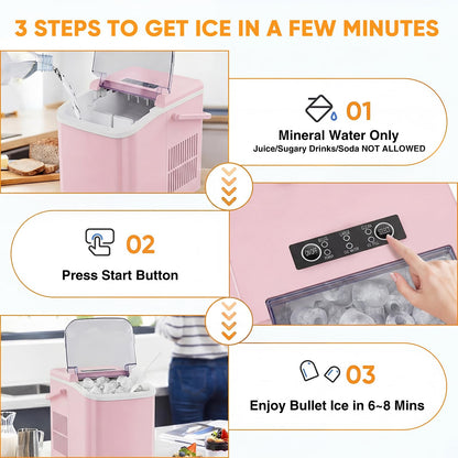 NEWBULIG Ice Makers Countertop with Handle, Portable Ice Machine, 9 Bullet Ice Cubes in 6 Mins, 26lbs in 24Hrs, Auto-Cleaning, with Basket and Scoop, for Home, Kitchen, RV, Camping,Black