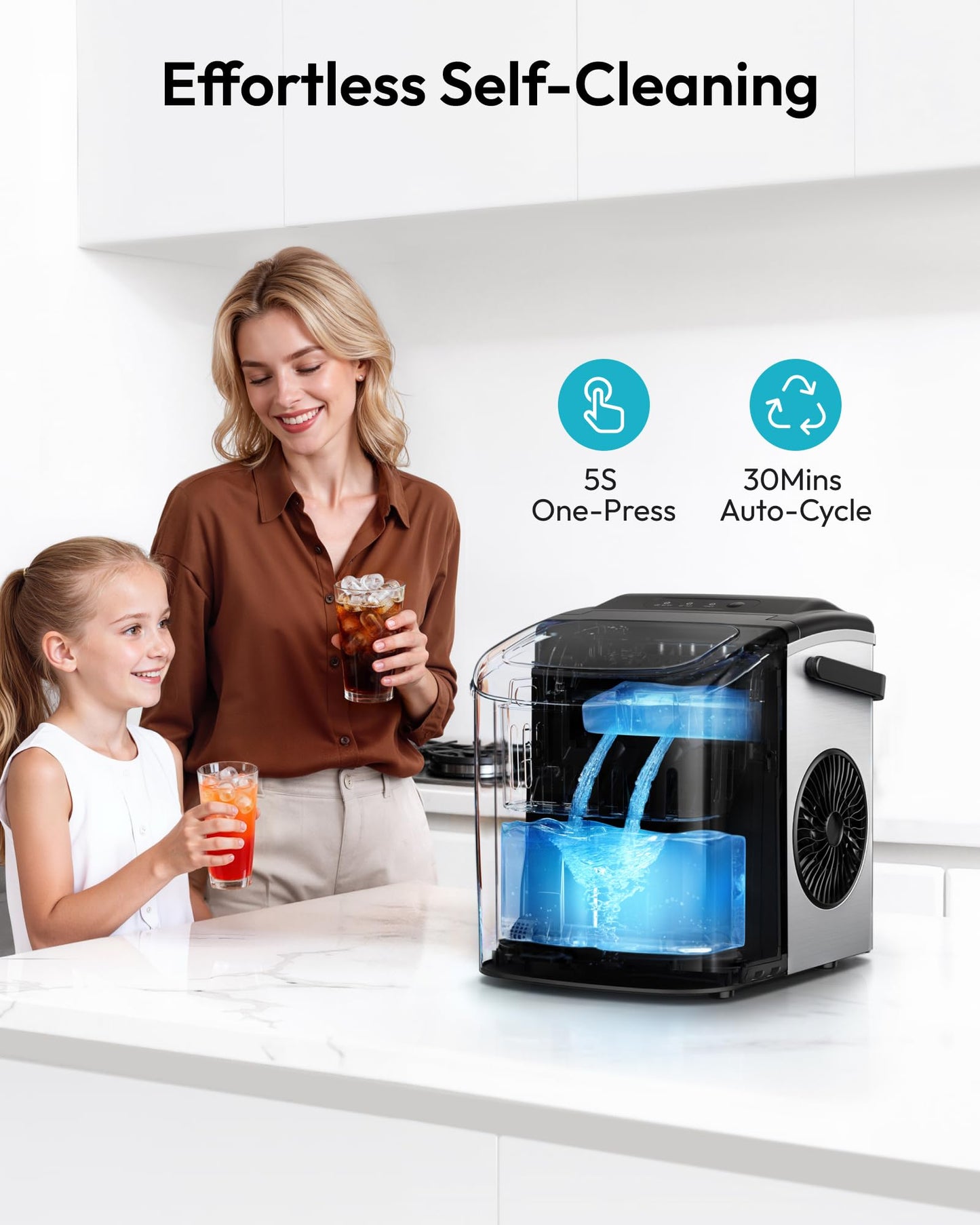 EUHOMY Countertop Ice Maker Machine with Handle, 26lbs Per Day, 9 Ice Cubes Ready in 6 Mins, Auto-Cleaning Portable Ice Maker with Basket and Scoop, for Home/Kitchen/Camping/RV (Purple)