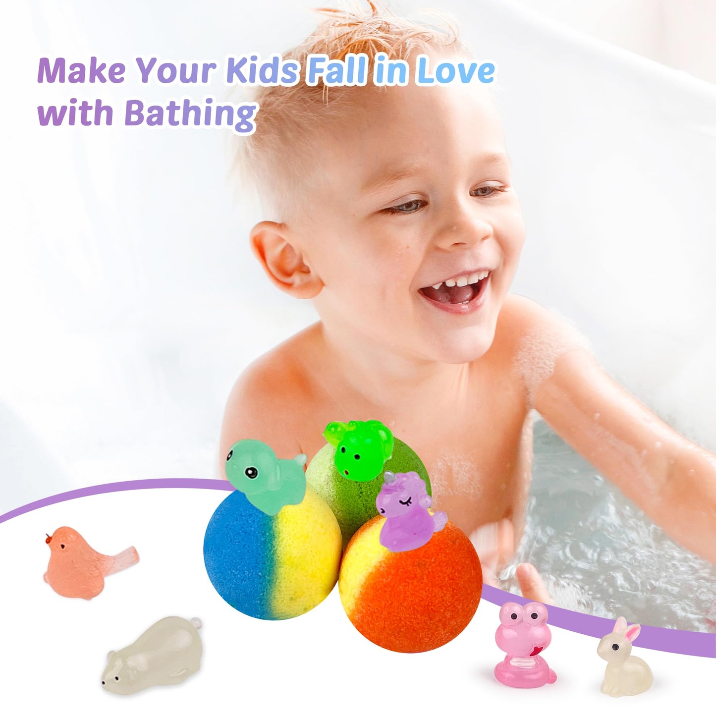 Bath Bombs for Kids, 12 Pcs Bath Bombs with Glow in The Dark Ocean Surprise Inside, Handmade Organic Bubble Bath Ball Gift Set for Boys and Girls, Gift for Birthday Christmas Easter