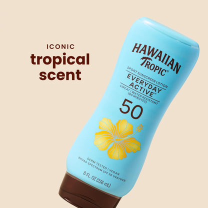 Hawaiian Tropic Everyday Active Sunscreen Lotion, SPF 50 Sunblock, 8 Fl Oz