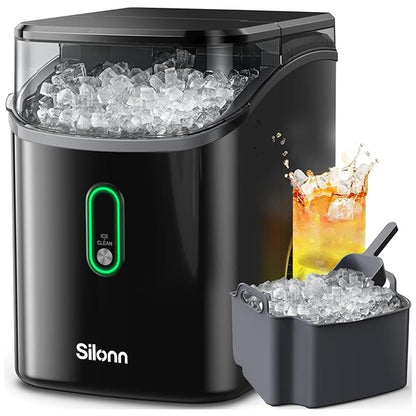 Nugget Ice Maker Countertop, Silonn Chewable Pellet Ice Machine with Self-Cleanin Function, 36lbs/24H Portable Ice Makers for Home Kitchen Officce, Black