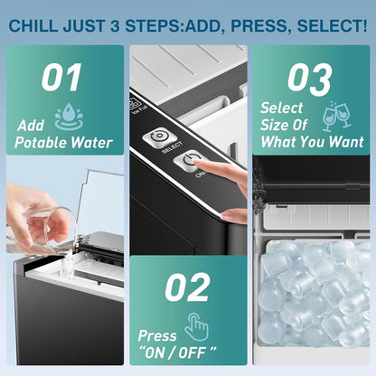 Countertop Ice Makers Machine, Portable Ice Machine Producing 9 Ice Cubes Within 6 Mins, Bullet Ice Available in Two Sizes(S/L), Compact Mini Ice Maker Appliance for Home Kitchen Camping (Soot)