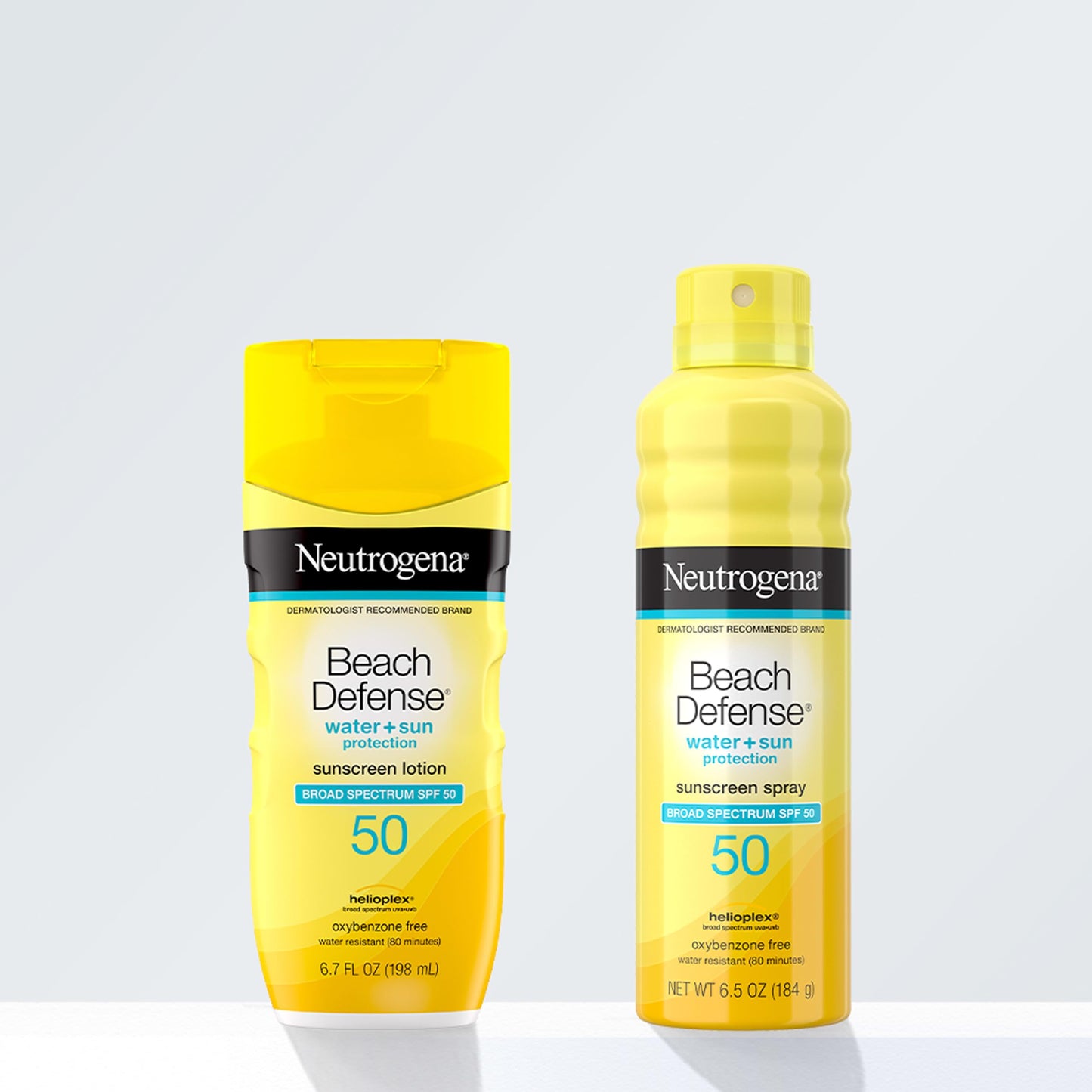 Neutrogena Sunscreen Lotion Beach Defense SPF 50, Face and Body Sunscreen, Hawaii Reef Act 104 Compliant, Octinoxate & Oxybenzone Free, Fast Absorbing Sun Care, 6.7 fl oz