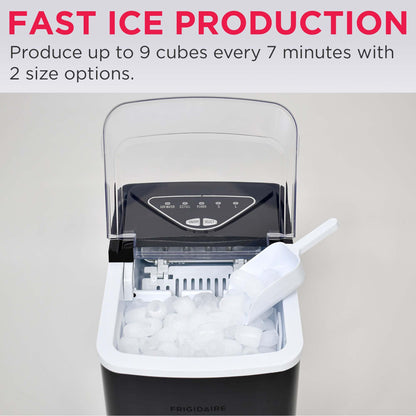 Frigidaire EFIC123-SSBLACK Compact Countertop Ice Maker, 26lbs of Ice per Day, Black Stainless