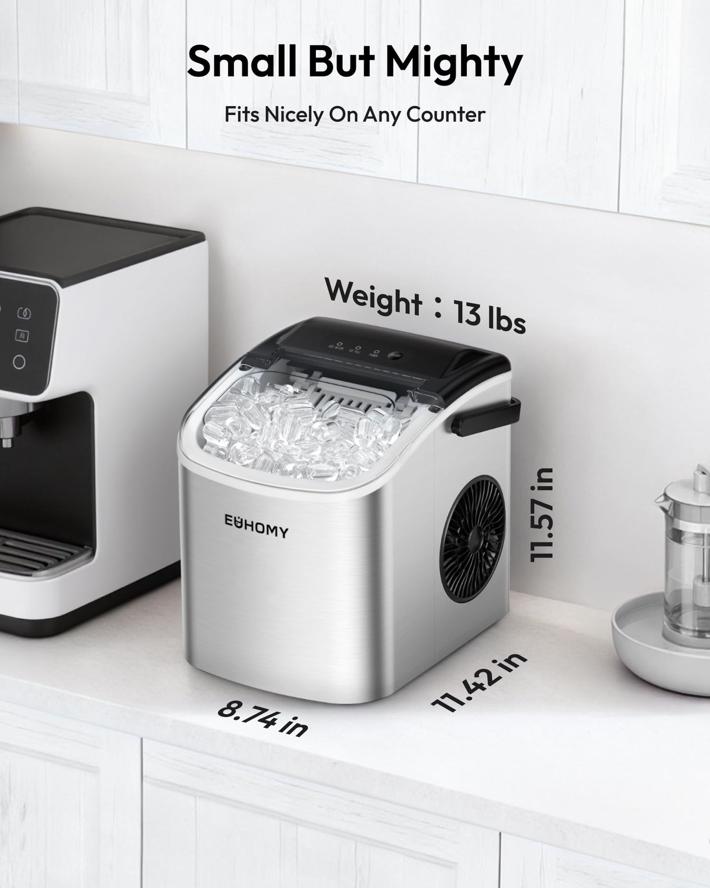 EUHOMY Countertop Ice Maker Machine with Handle, 26lbs Per Day, 9 Ice Cubes Ready in 6 Mins, Auto-Cleaning Portable Ice Maker with Basket and Scoop, for Home/Kitchen/Camping/RV (Purple)