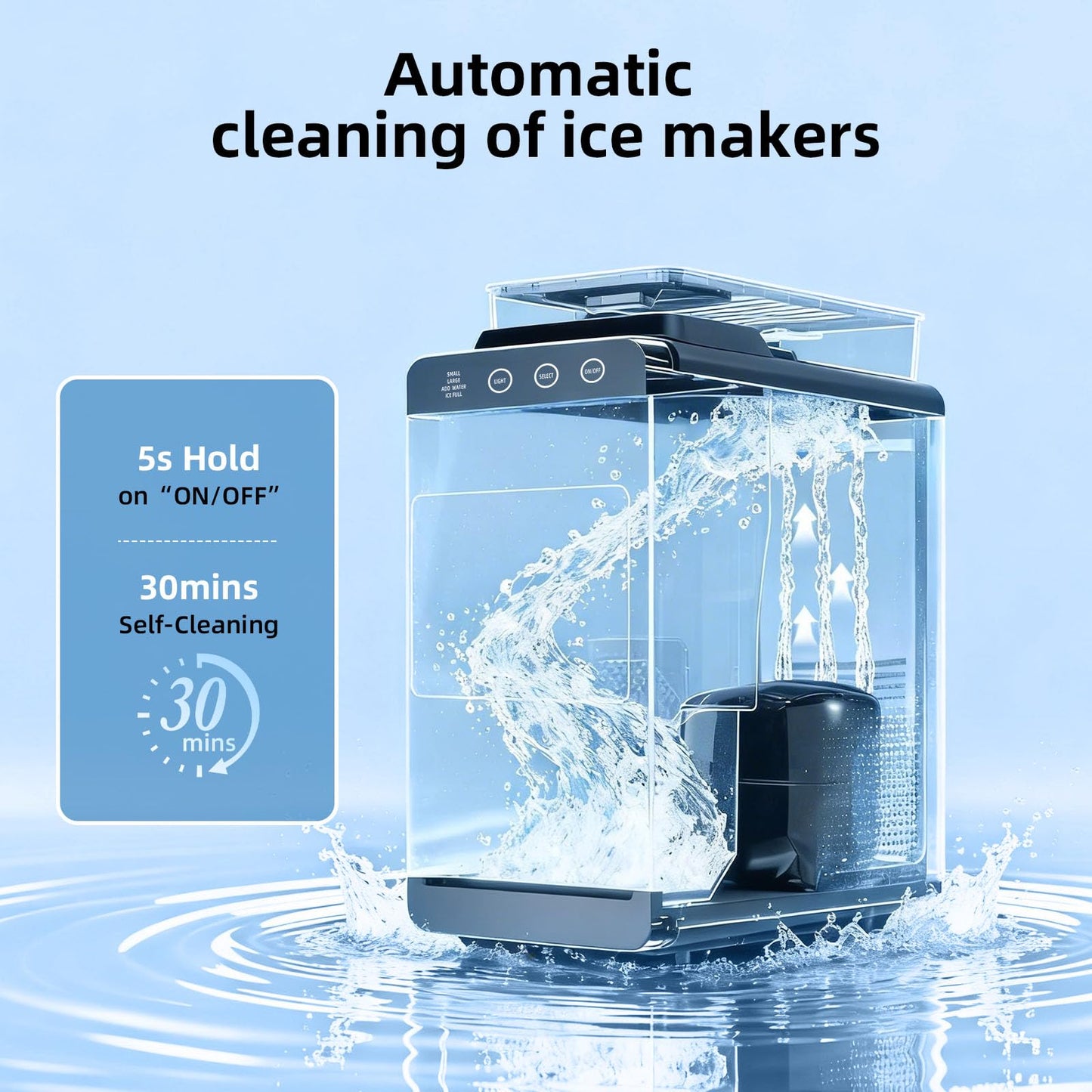 Antarctic Star Ice Maker, Portable Ice Machine with Self-Cleaning Function, 8 Cubes in 6 Mins Fast Countertop Ice Making, Compact Ice Cube Maker for Home, Kitchen, RV, Travel, Stainless Steel