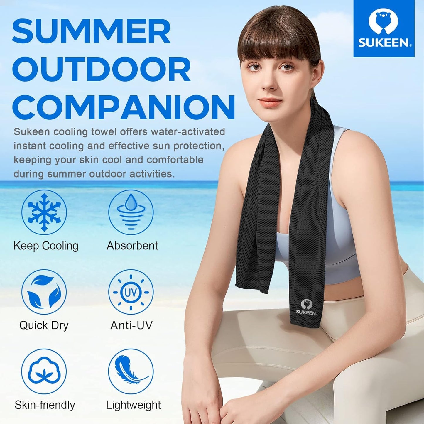 Sukeen 8 Pack Cooling Towels (40"x12"), Cooling Towels for Neck and Face, Microfiber Soft Breathable Chilly Ice Towel, Sweat Towel for Gym, Yoga, Sports, Golf, Camping, Running, Fitness, Workout