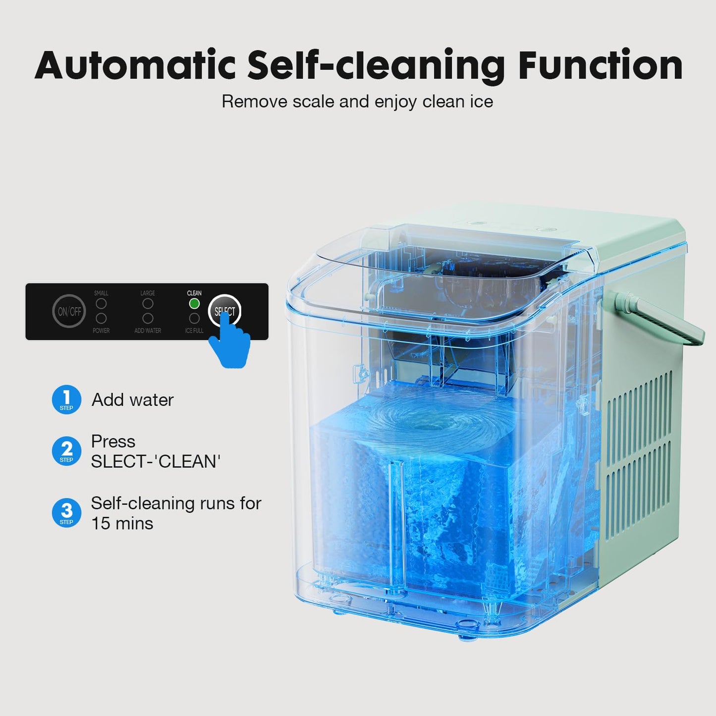 Sweetcrispy Countertop Ice Maker with Scoop, Basket and Handle, Portable Ice Machine 9 Cubes Ready in 6 Mins, 26.5lbs in 24Hrs, 2 Sizes for Home Kitchen Office Bar Party, Green