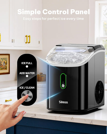Nugget Ice Maker Countertop, Silonn Chewable Pellet Ice Machine with Self-Cleanin Function, 36lbs/24H Portable Ice Makers for Home Kitchen Officce, Black