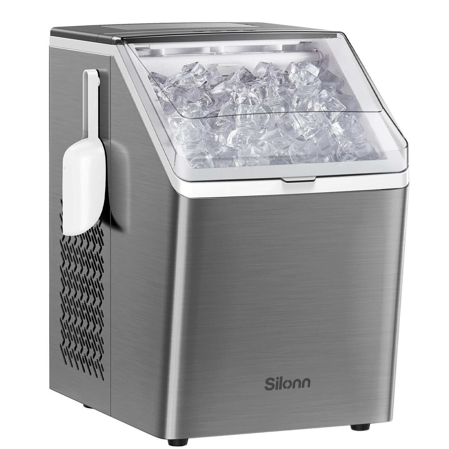Silonn Ice Makers Countertop, 44lbs Per Day, 2 Ways to Add Water, Auto Self-Cleaning, Stainless Steel Ice Machine for Home Office Bar Party
