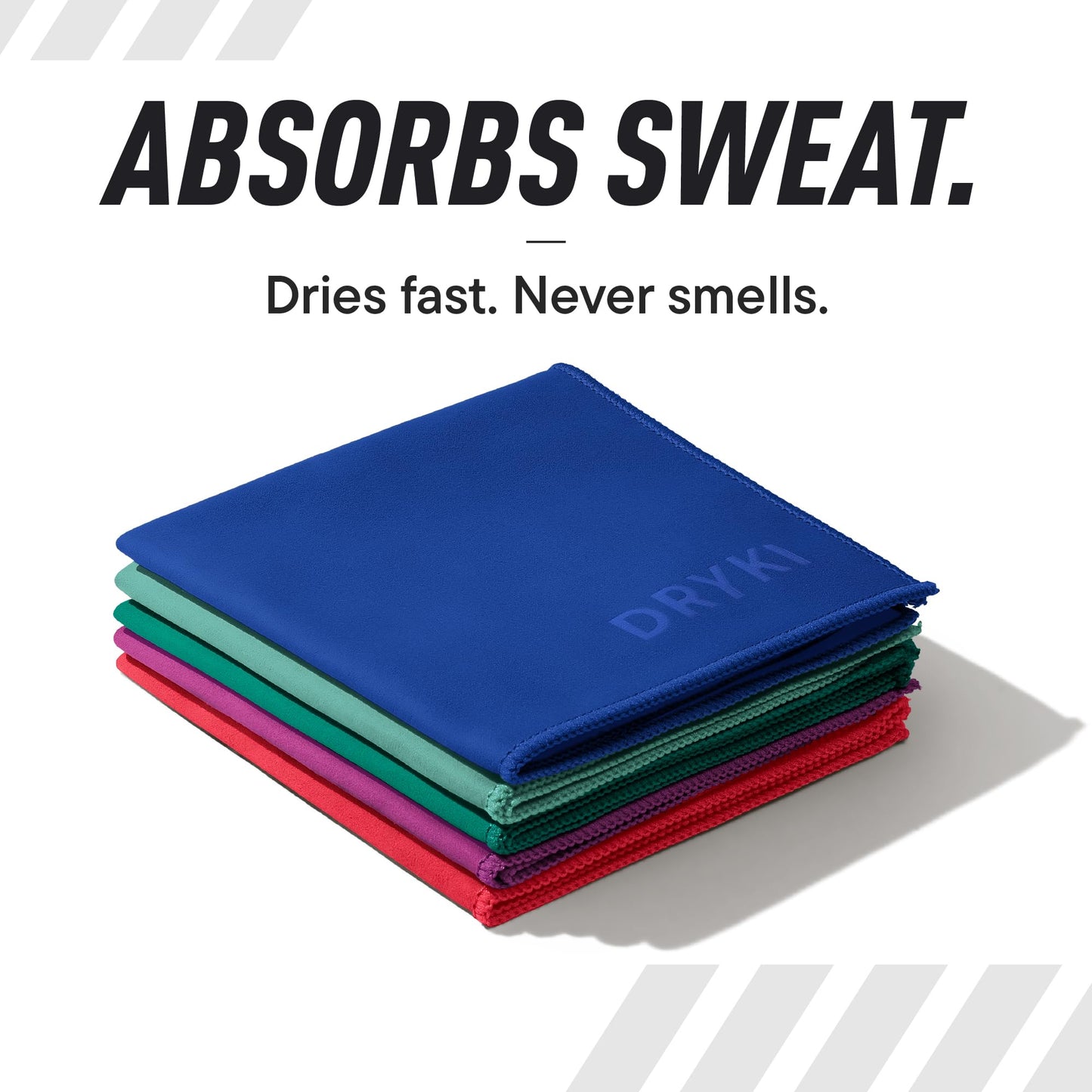 DRYKI Sweat Absorbing Handkerchiefs - The Original Pocket-Sized Sweat Towels - Quick-Dry Microfiber Sweat Rags for Face, Hands, & Body - Men & Women - Gym, Sports, and Work (Black: 5 Pack)