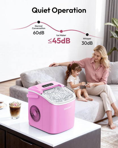 EUHOMY Countertop Ice Maker Machine with Handle, 26lbs Per Day, 9 Ice Cubes Ready in 6 Mins, Auto-Cleaning Portable Ice Maker with Basket and Scoop, for Home/Kitchen/Camping/RV (Purple)