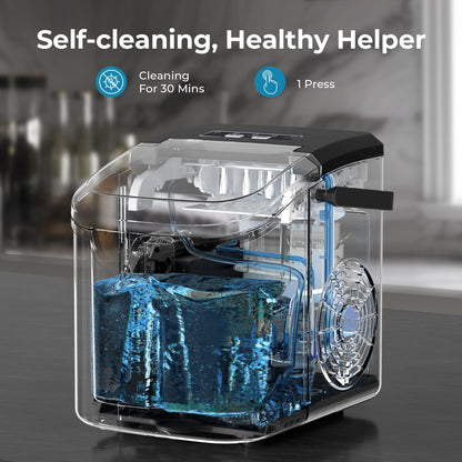 Countertop Ice Maker Machine, 8 Ice Cubes in 6 mins, 26lb/Day Ice with 2 Sizes- Portable Mini, Energy Saving & Basket/Scoop for Home/Party/Travel/Camping/Bar,Black
