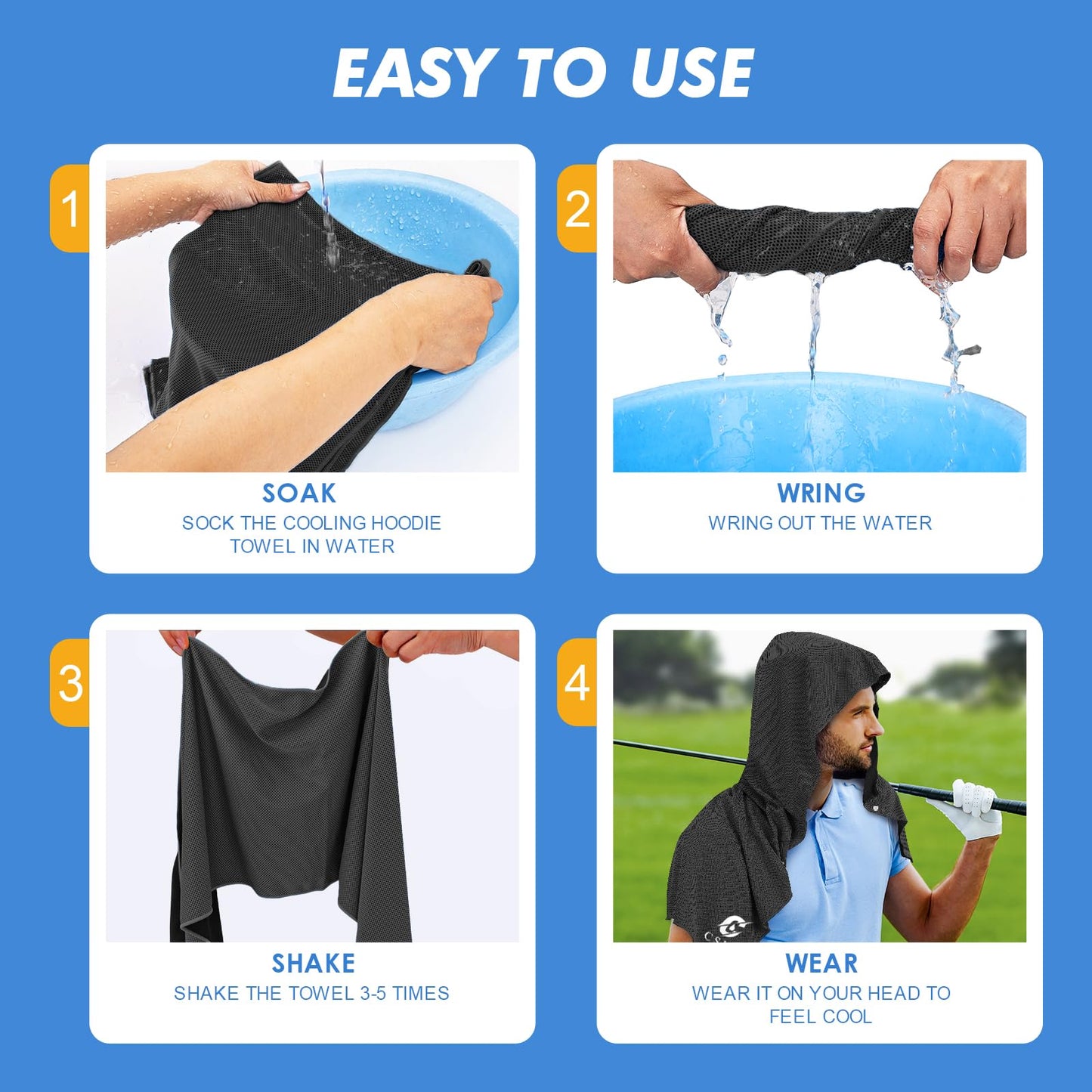 CSITE 3 Pack Cooling Hoodie Towels for Neck and Face, UPF 50 Sun Protection & Instant Cooling, Ice Towels for Hot Weather, Soft Breathable Towel for Sport, Work Out, Gym, Camping & More Activities