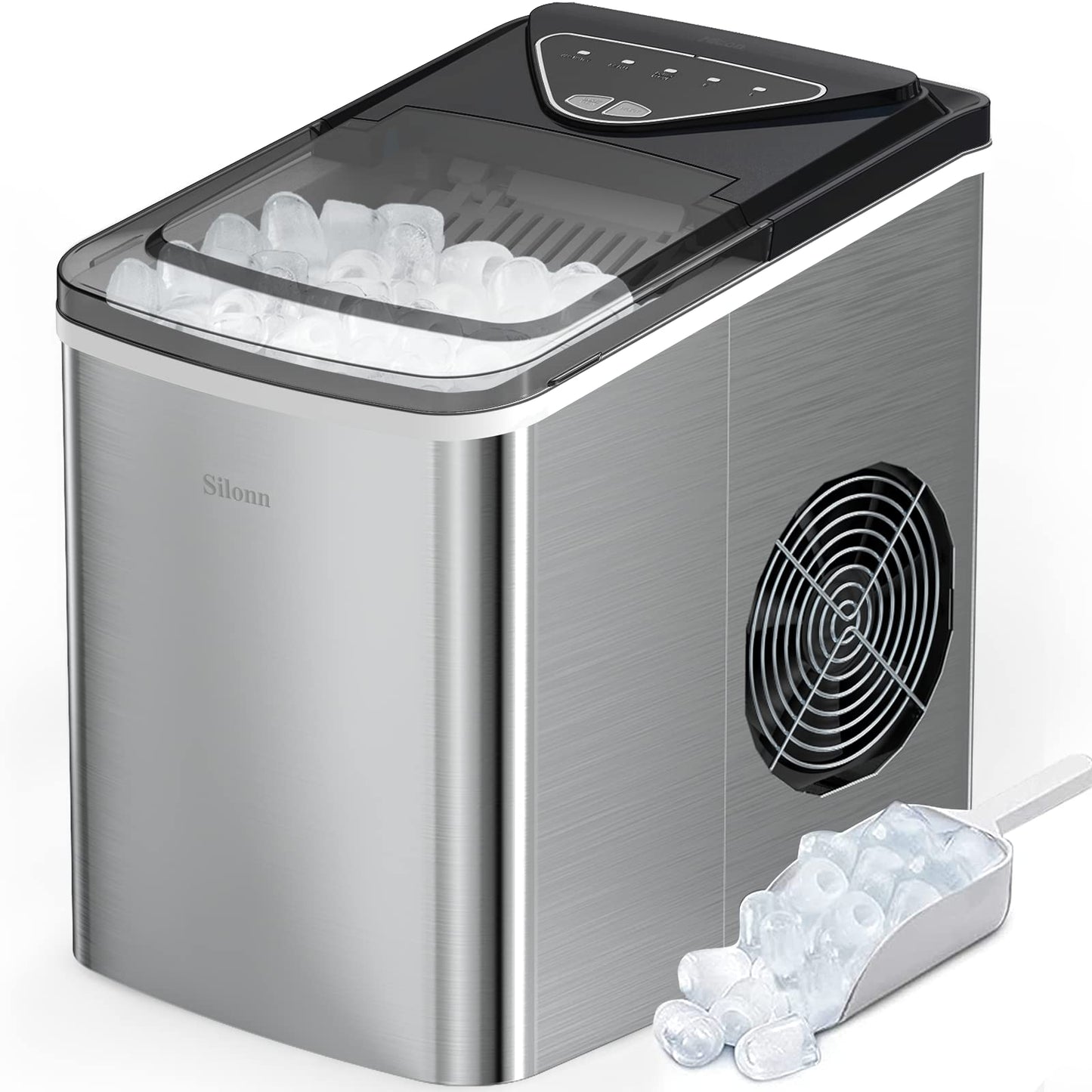 Nugget Ice Maker Countertop, Silonn Chewable Pellet Ice Machine with Self-Cleanin Function, 36lbs/24H Portable Ice Makers for Home Kitchen Officce, Black