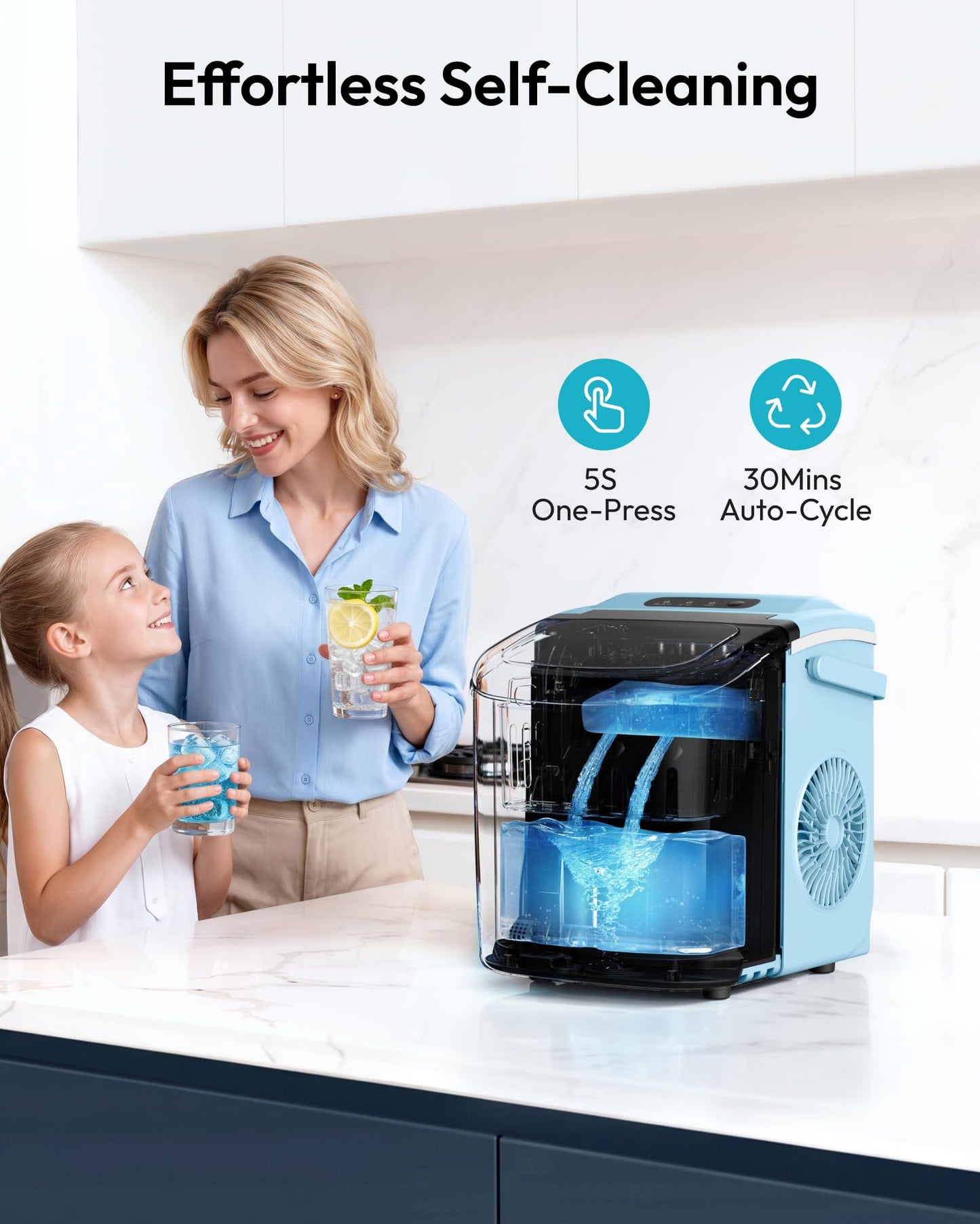 EUHOMY Countertop Ice Maker Machine with Handle, 26lbs Per Day, 9 Ice Cubes Ready in 6 Mins, Auto-Cleaning Portable Ice Maker with Basket and Scoop, for Home/Kitchen/Camping/RV (Purple)