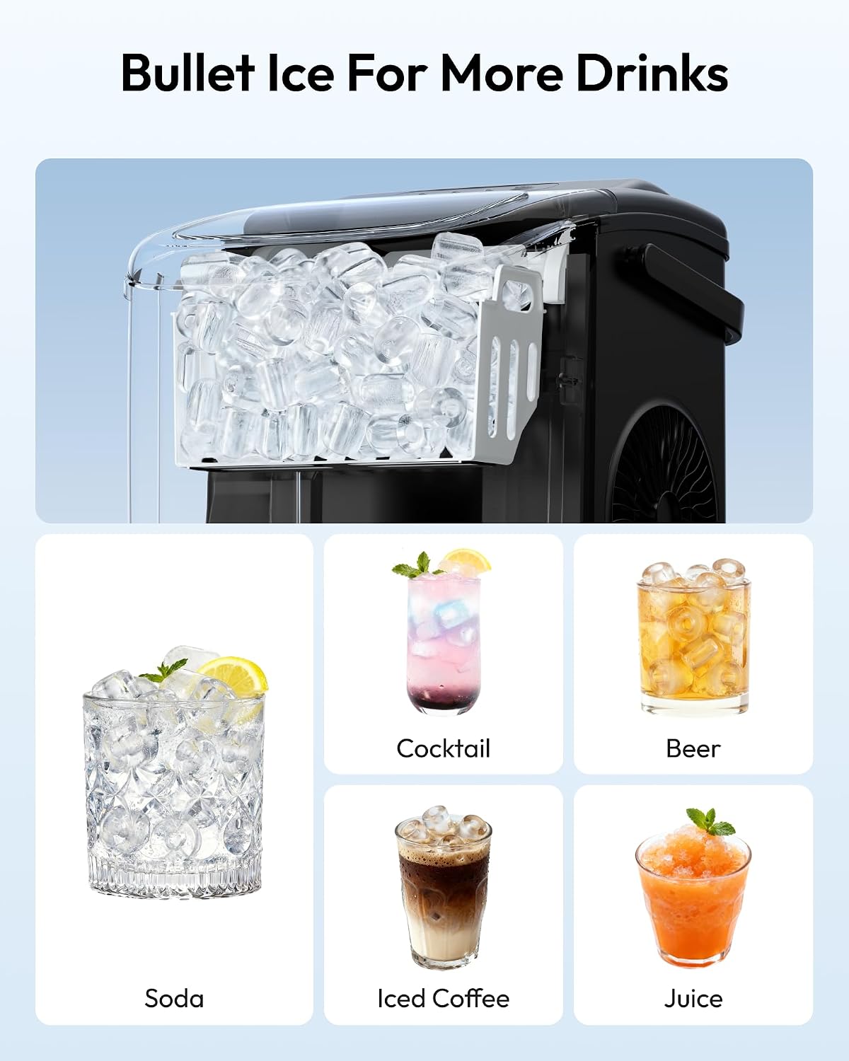 EUHOMY Countertop Ice Maker Machine with Handle, 26.5lbs Per Day, 9 Ice Cubes Ready in 6 Mins, Auto-Cleaning Portable Ice Maker with Basket and Scoop, for Home/Kitchen/Camping/RV (Black)