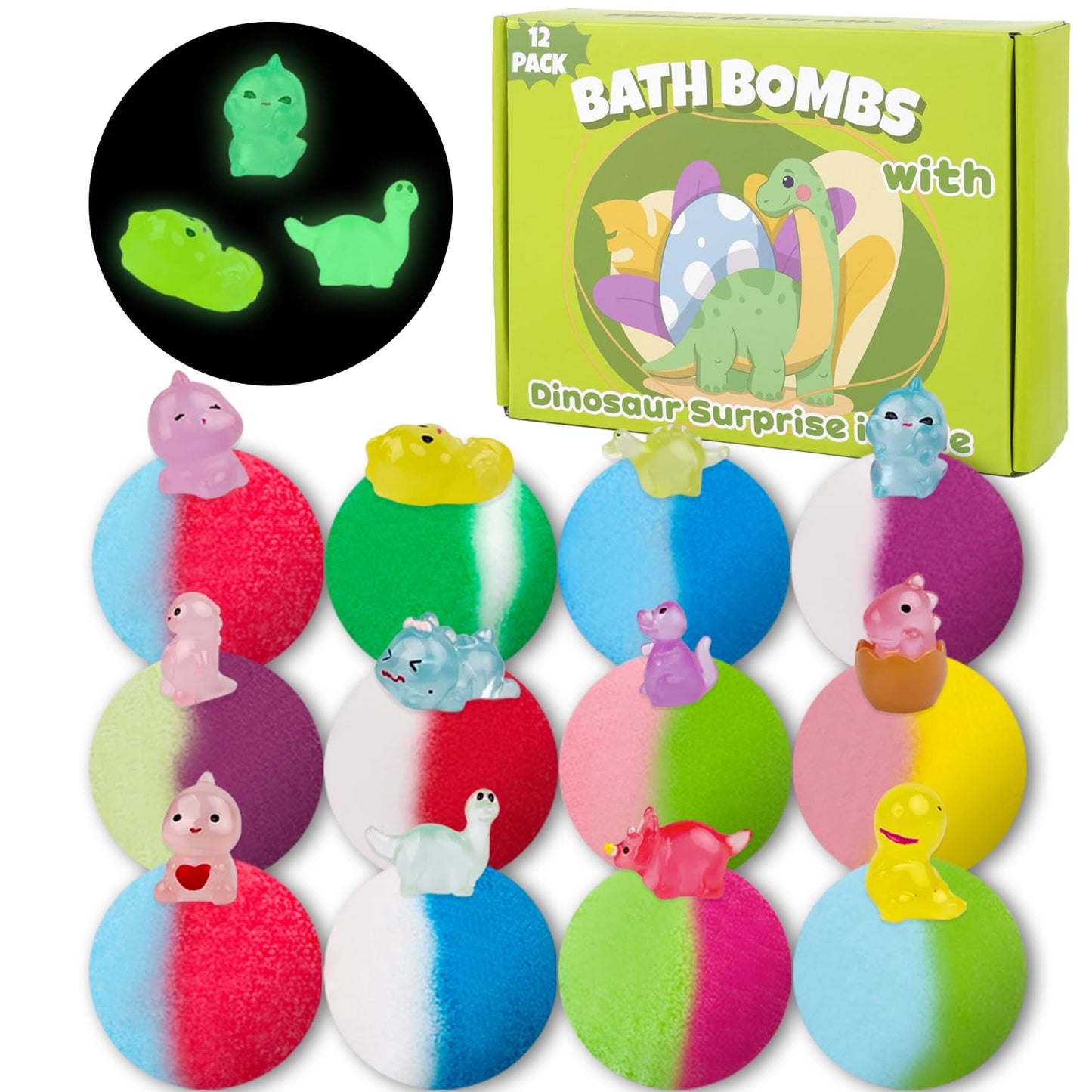 Bath Bombs for Kids, 12 Pcs Bath Bombs with Glow in The Dark Ocean Surprise Inside, Handmade Organic Bubble Bath Ball Gift Set for Boys and Girls, Gift for Birthday Christmas Easter