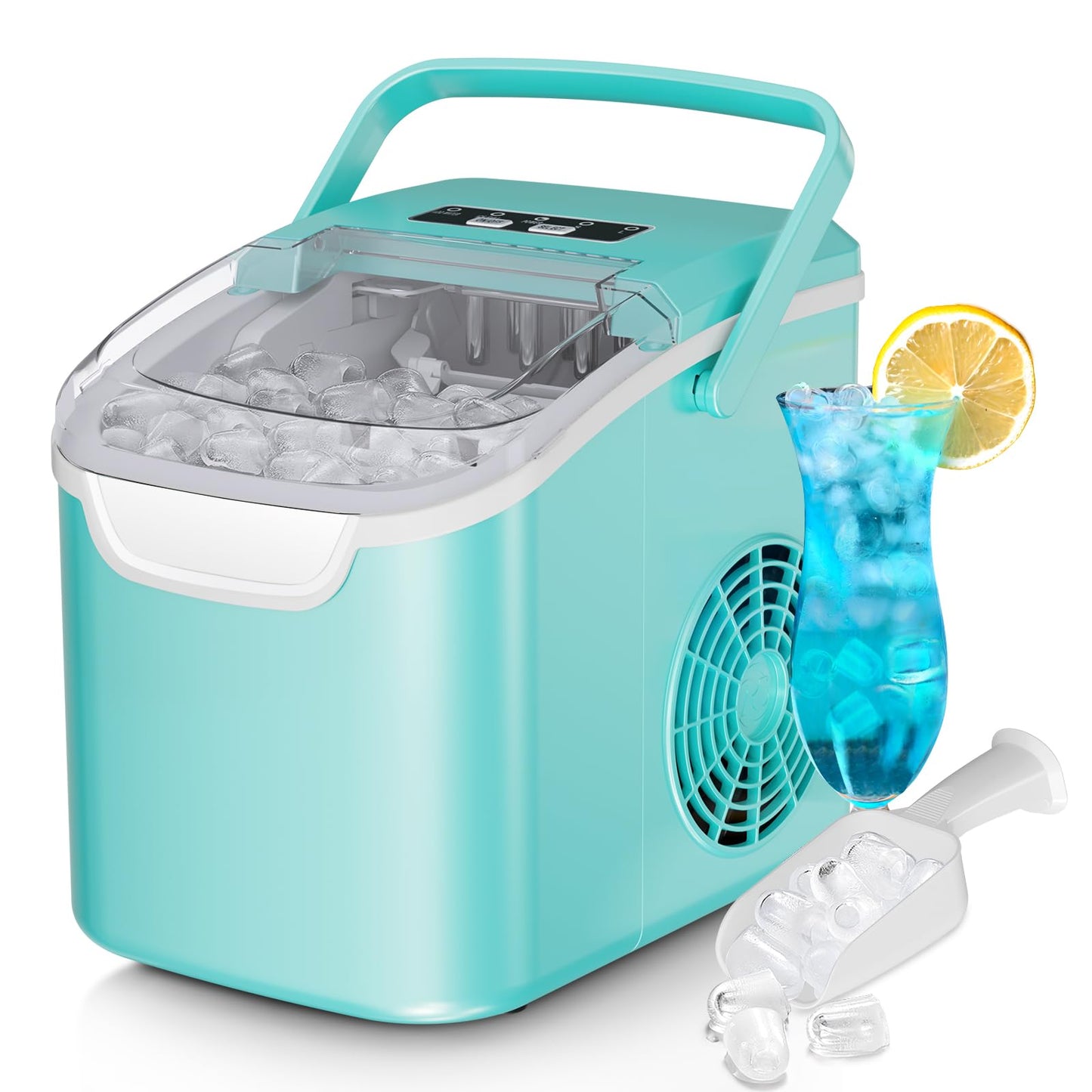 Countertop Ice Maker Machine, 8 Ice Cubes in 6 mins, 26lb/Day Ice with 2 Sizes- Portable Mini, Energy Saving & Basket/Scoop for Home/Party/Travel/Camping/Bar,Black