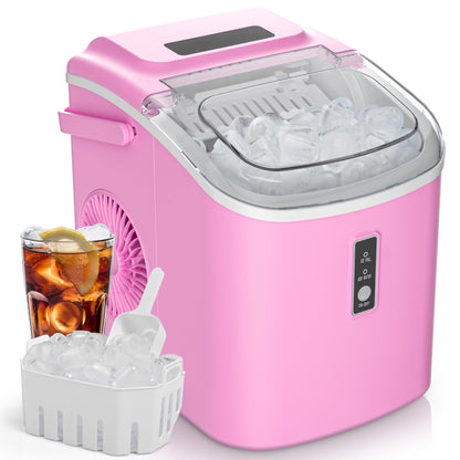 EUHOMY Ice Maker Countertop, Portable Ice Machine with Carry Handle, 26.5lbs Per Day, 9 Cubes in 6 Mins, Auto-Cleaning, with Basket and Scoop, for Home, Kitchen, Camping, RV (Silver)