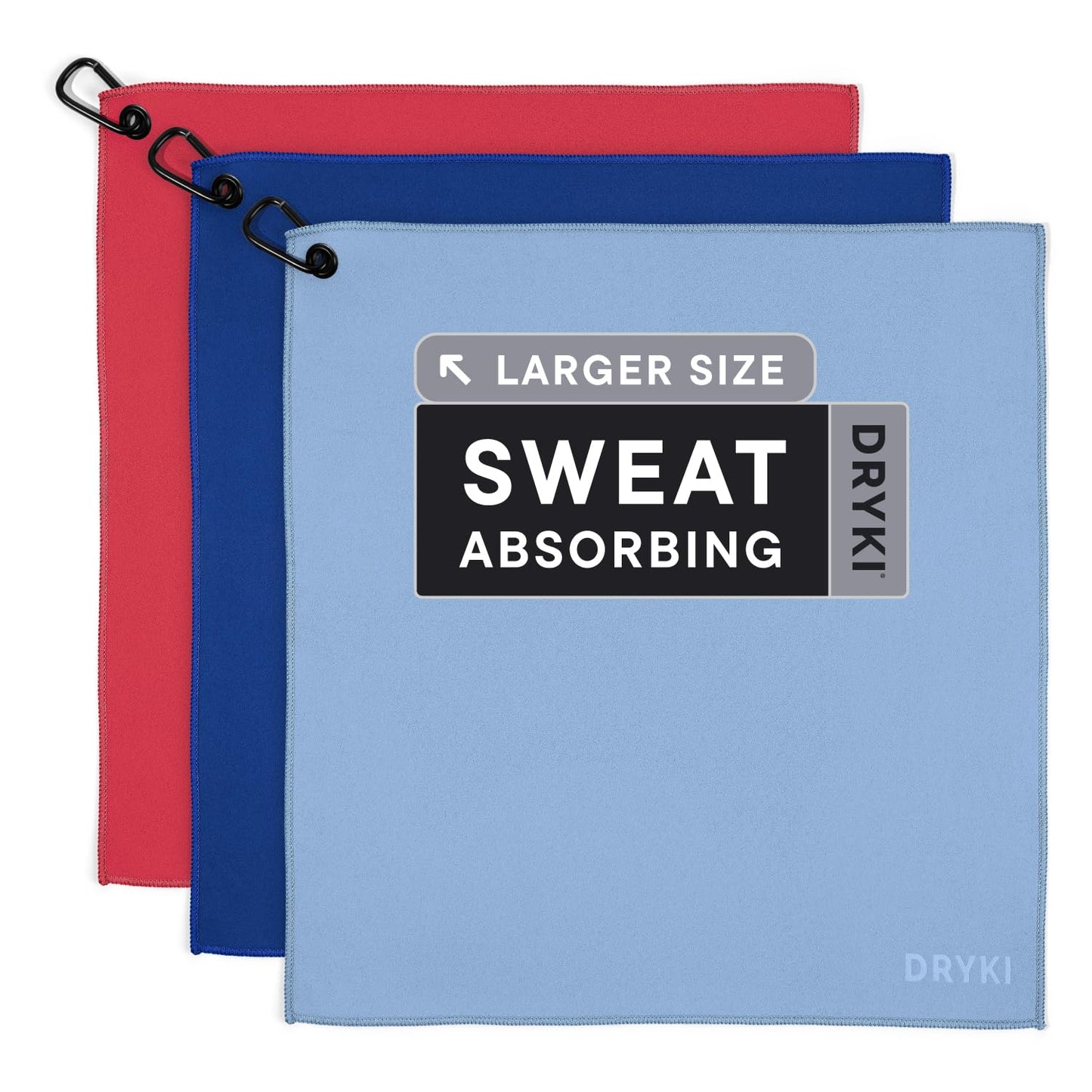 DRYKI Sweat Absorbing Handkerchiefs - The Original Pocket-Sized Sweat Towels - Quick-Dry Microfiber Sweat Rags for Face, Hands, & Body - Men & Women - Gym, Sports, and Work (Black: 5 Pack)