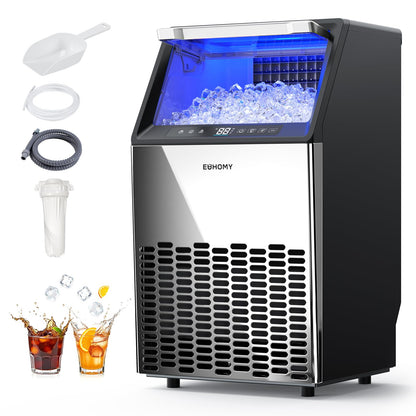 EUHOMY Commercial Ice Maker Machine, 100lbs/24H Stainless Steel Under Counter ice Machine with 33lbs Ice Storage Capacity, Freestanding Ice Maker.