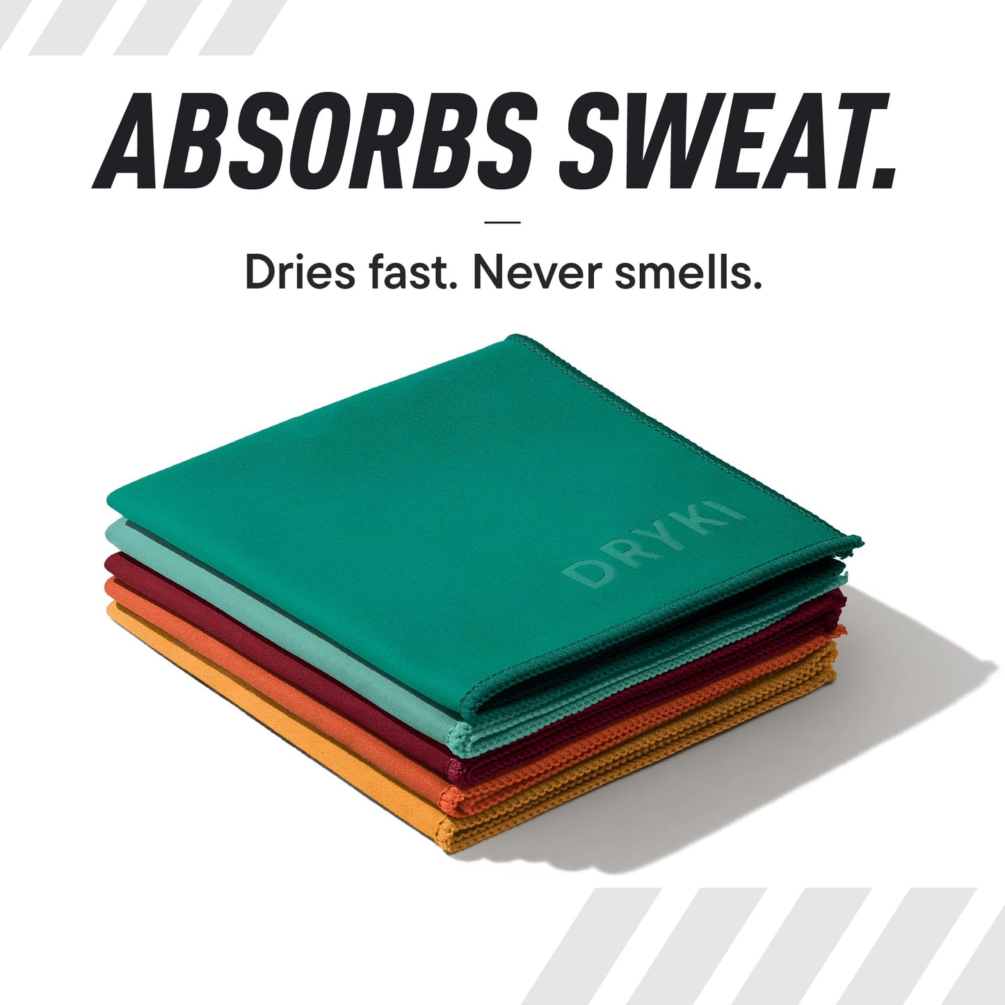 DRYKI Sweat Absorbing Handkerchiefs - The Original Pocket-Sized Sweat Towels - Quick-Dry Microfiber Sweat Rags for Face, Hands, & Body - Men & Women - Gym, Sports, and Work (Black: 5 Pack)
