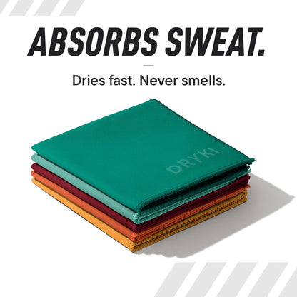 DRYKI Sweat Absorbing Handkerchiefs - The Original Pocket-Sized Sweat Towels - Quick-Dry Microfiber Sweat Rags for Face, Hands, & Body - Men & Women - Gym, Sports, and Work (Black: 5 Pack)