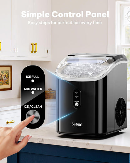 Nugget Ice Maker Countertop, Silonn Chewable Pellet Ice Machine with Self-Cleanin Function, 36lbs/24H Portable Ice Makers for Home Kitchen Officce, Black