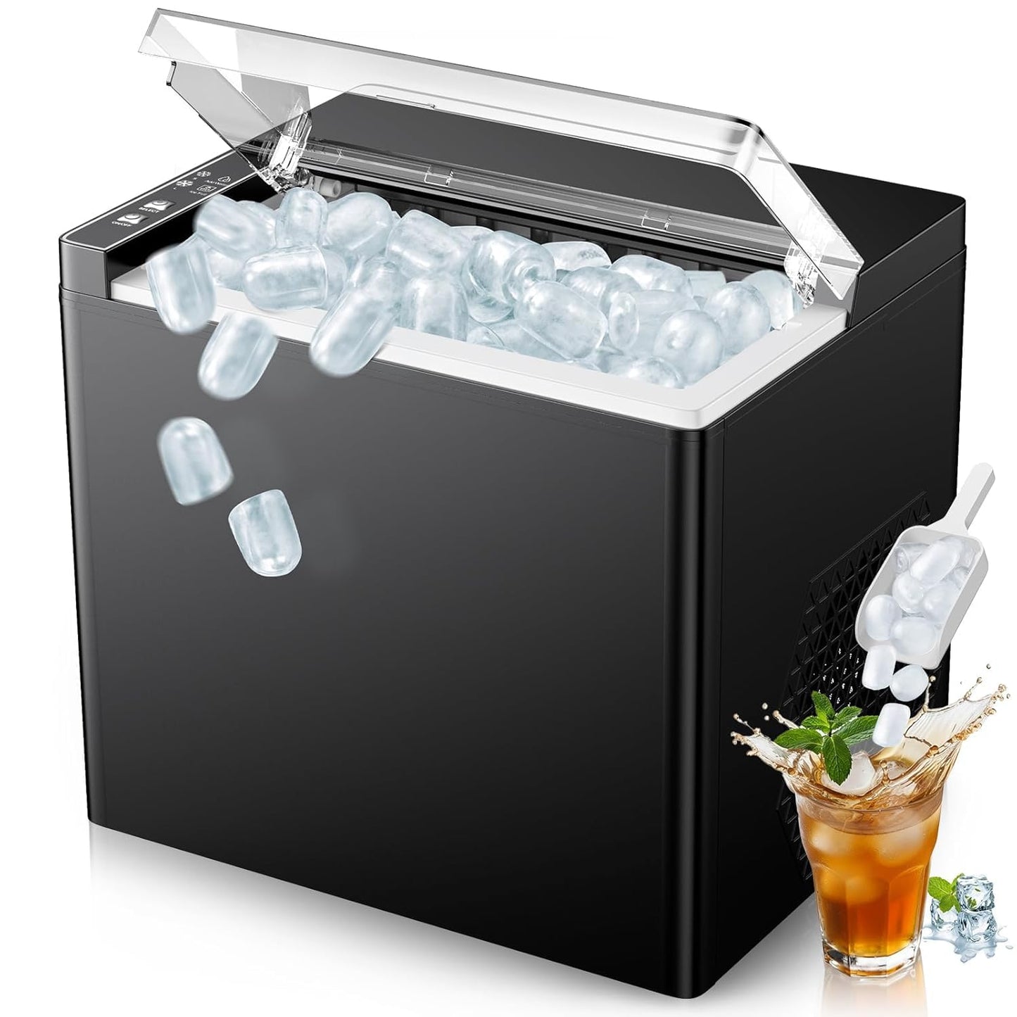 Countertop Ice Makers Machine, Portable Ice Machine Producing 9 Ice Cubes Within 6 Mins, Bullet Ice Available in Two Sizes(S/L), Compact Mini Ice Maker Appliance for Home Kitchen Camping (Soot)