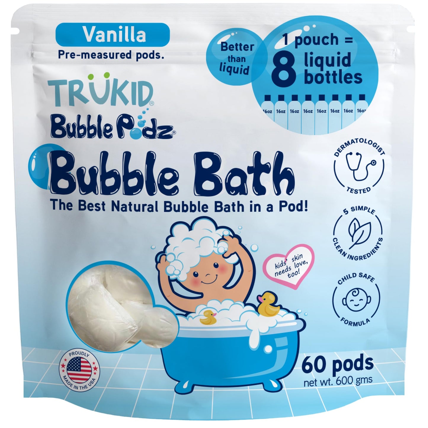 TruKid Bubble Podz Bubble Bath for Kids, Toddlers, & Babies, Tear Free Gentle & Refreshing Bath Bomb for Sensitive Skin with Natural Moisturizers, Non-Toxic, pH Balanced, Lavender Scent (24 Podz)