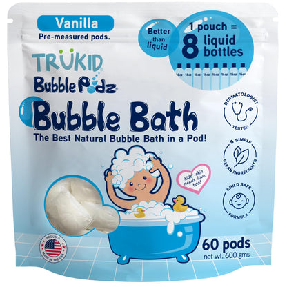 TruKid Bubble Podz Bubble Bath for Kids, Toddlers, & Babies, Tear Free Gentle & Refreshing Bath Bomb for Sensitive Skin with Natural Moisturizers, Non-Toxic, pH Balanced, Lavender Scent (24 Podz)