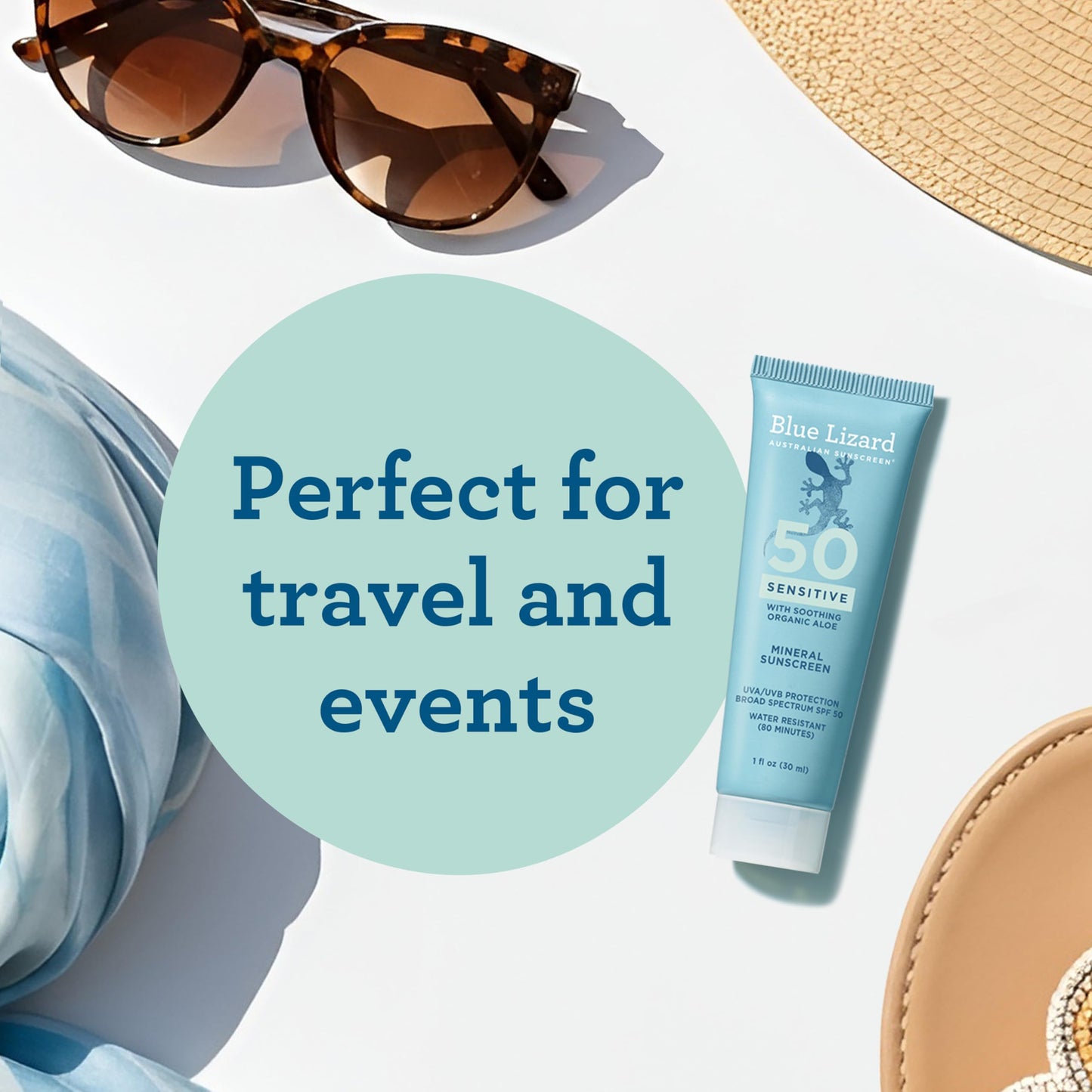 Blue Lizard Sensitive Mineral SPF 50 Sunscreen Lotion, 100% Mineral Sunscreen, UVA/UVB Protection, Infused with organic Aloe Vera, Soothes and Hydrates, 5 fl oz