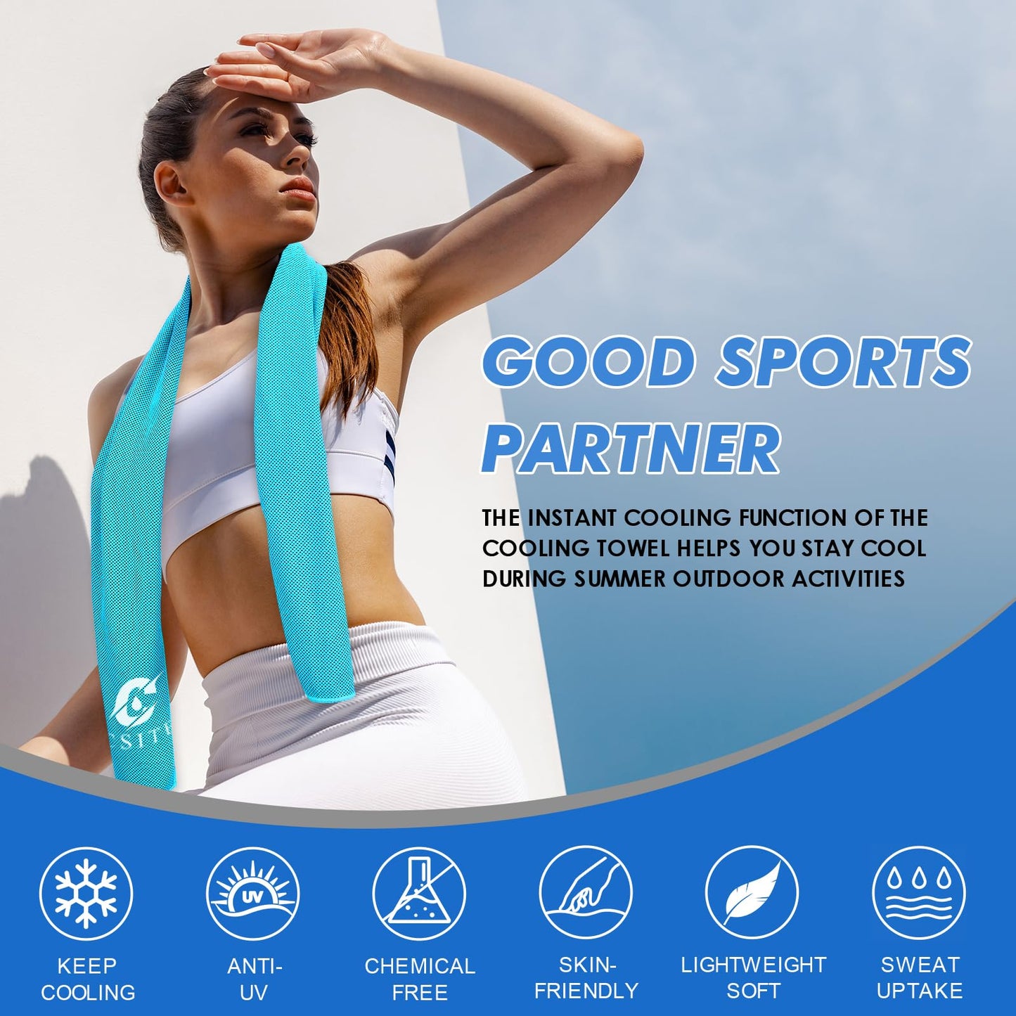CSITE 4 Pack Cooling Towels (47"x12") for Neck and Face, Ice Towel for Hot Weather, Soft Breathable Chilly Gym Towels, Microfiber Towel for Work Out, Yoga, Running, Camping & More Activities