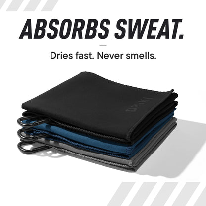 DRYKI Sweat Absorbing Handkerchiefs - The Original Pocket-Sized Sweat Towels - Quick-Dry Microfiber Sweat Rags for Face, Hands, & Body - Men & Women - Gym, Sports, and Work (Black: 5 Pack)