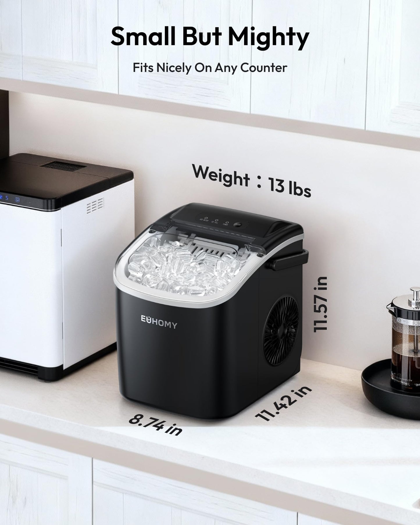 EUHOMY Countertop Ice Maker Machine with Handle, 26lbs Per Day, 9 Ice Cubes Ready in 6 Mins, Auto-Cleaning Portable Ice Maker with Basket and Scoop, for Home/Kitchen/Camping/RV (Purple)