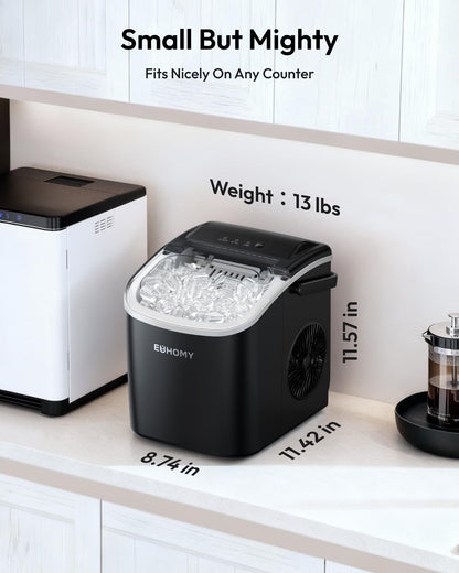 EUHOMY Countertop Ice Maker Machine with Handle, 26lbs Per Day, 9 Ice Cubes Ready in 6 Mins, Auto-Cleaning Portable Ice Maker with Basket and Scoop, for Home/Kitchen/Camping/RV (Purple)