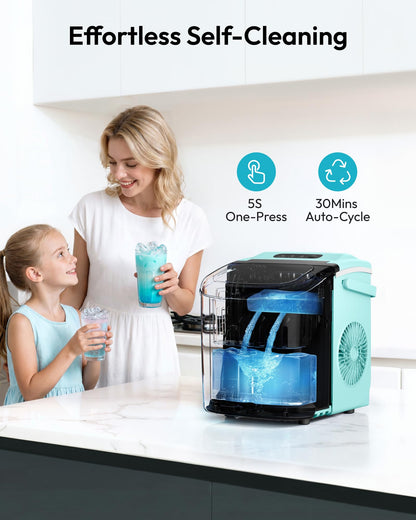 EUHOMY Countertop Ice Maker Machine with Handle, 26lbs Per Day, 9 Ice Cubes Ready in 6 Mins, Auto-Cleaning Portable Ice Maker with Basket and Scoop, for Home/Kitchen/Camping/RV (Purple)