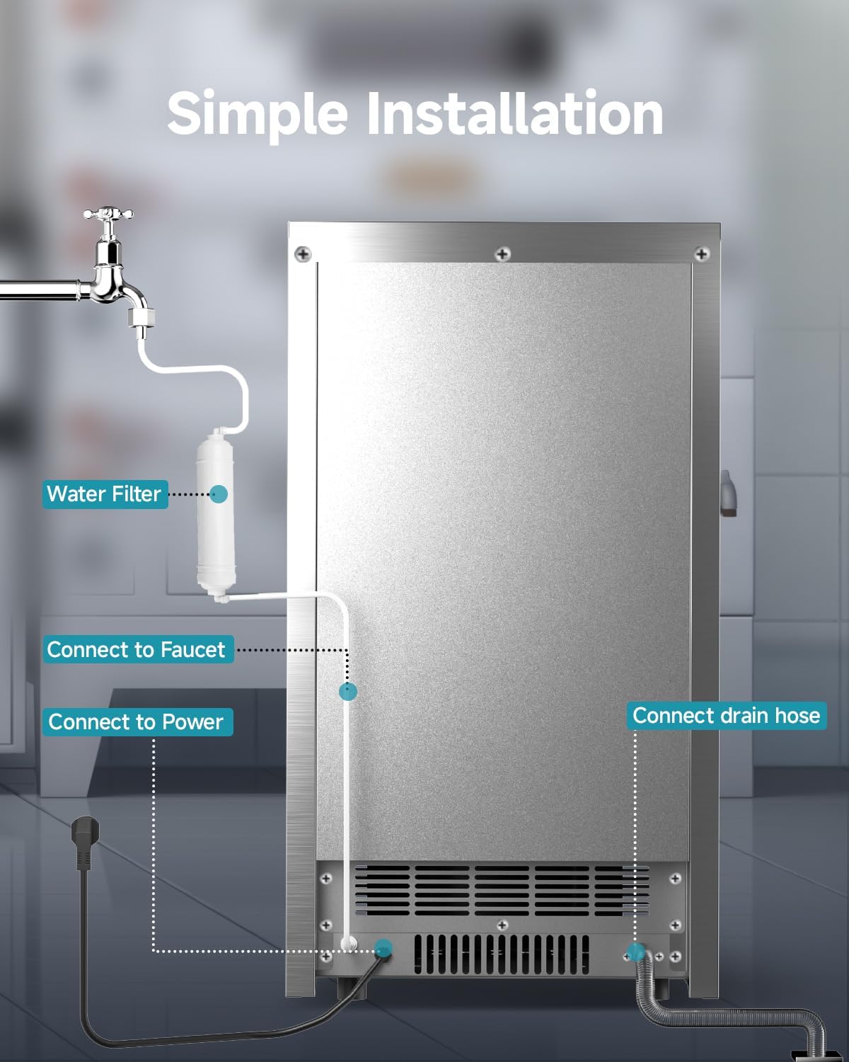 EUHOMY Commercial Ice Maker Machine, 100lbs/24H Stainless Steel Under Counter ice Machine with 33lbs Ice Storage Capacity, Freestanding Ice Maker.