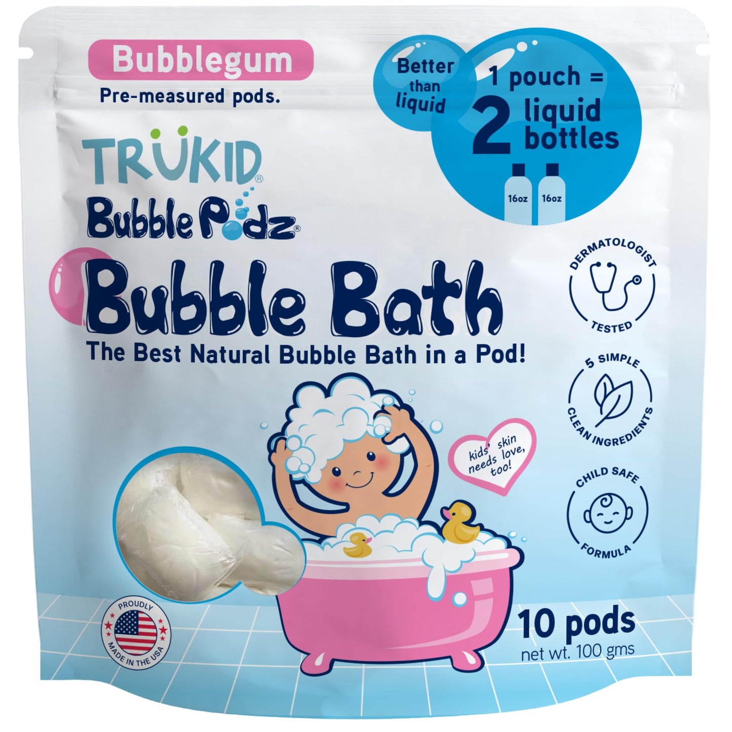 TruKid Bubble Podz Bubble Bath for Kids, Toddlers, & Babies, Tear Free Gentle & Refreshing Bath Bomb for Sensitive Skin with Natural Moisturizers, Non-Toxic, pH Balanced, Lavender Scent (24 Podz)