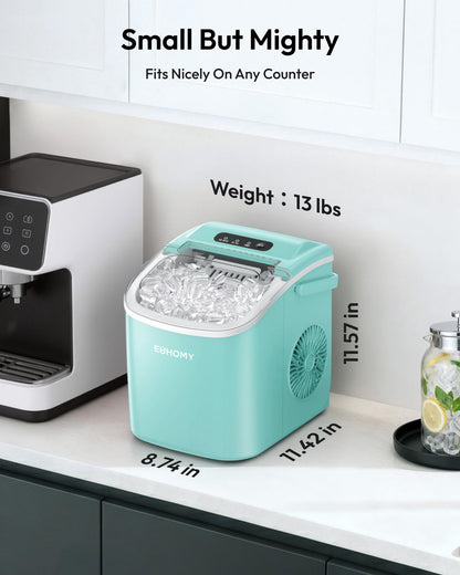EUHOMY Countertop Ice Maker Machine with Handle, 26lbs Per Day, 9 Ice Cubes Ready in 6 Mins, Auto-Cleaning Portable Ice Maker with Basket and Scoop, for Home/Kitchen/Camping/RV (Purple)