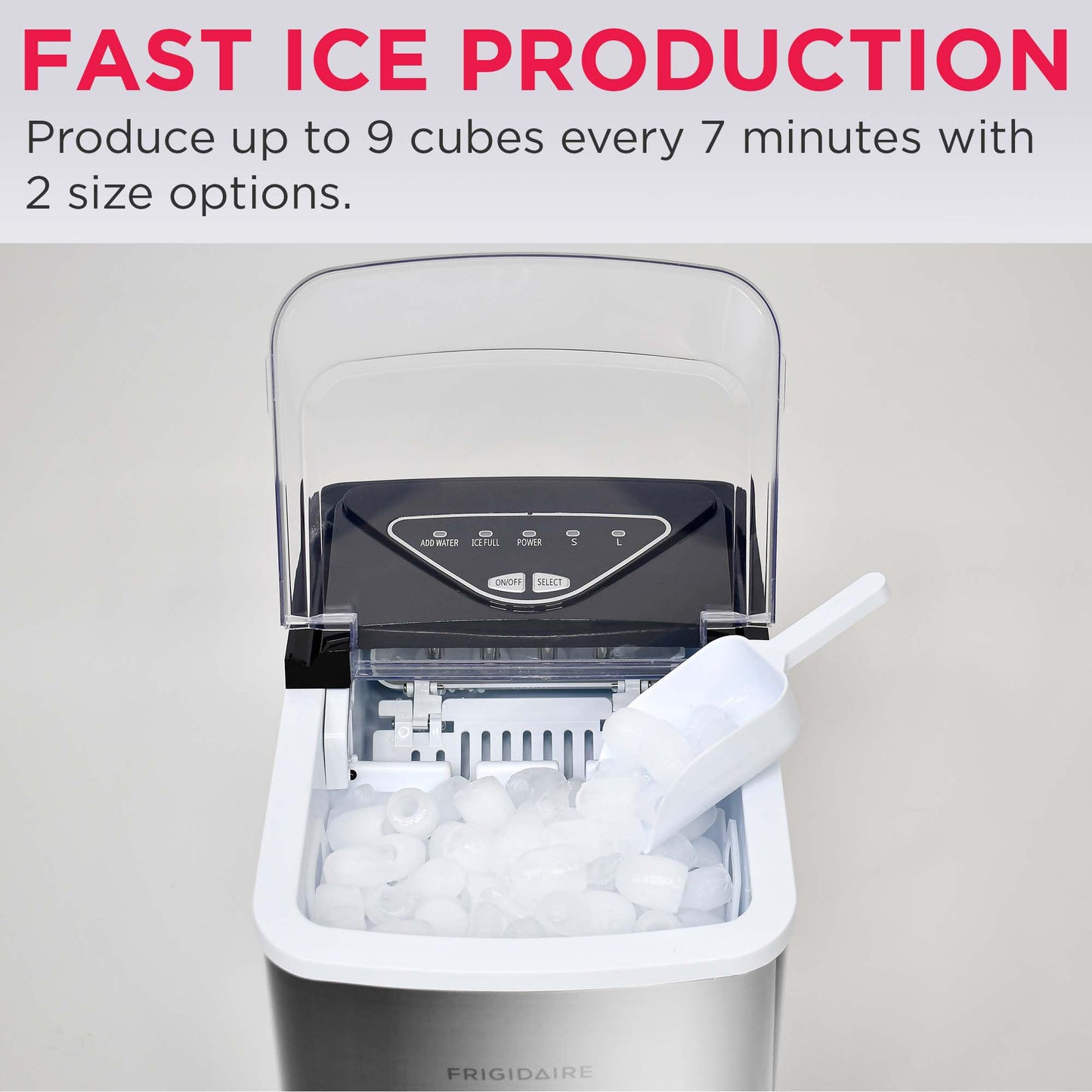 Frigidaire EFIC123-SSBLACK Compact Countertop Ice Maker, 26lbs of Ice per Day, Black Stainless
