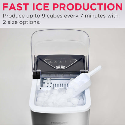 Frigidaire EFIC123-SSBLACK Compact Countertop Ice Maker, 26lbs of Ice per Day, Black Stainless